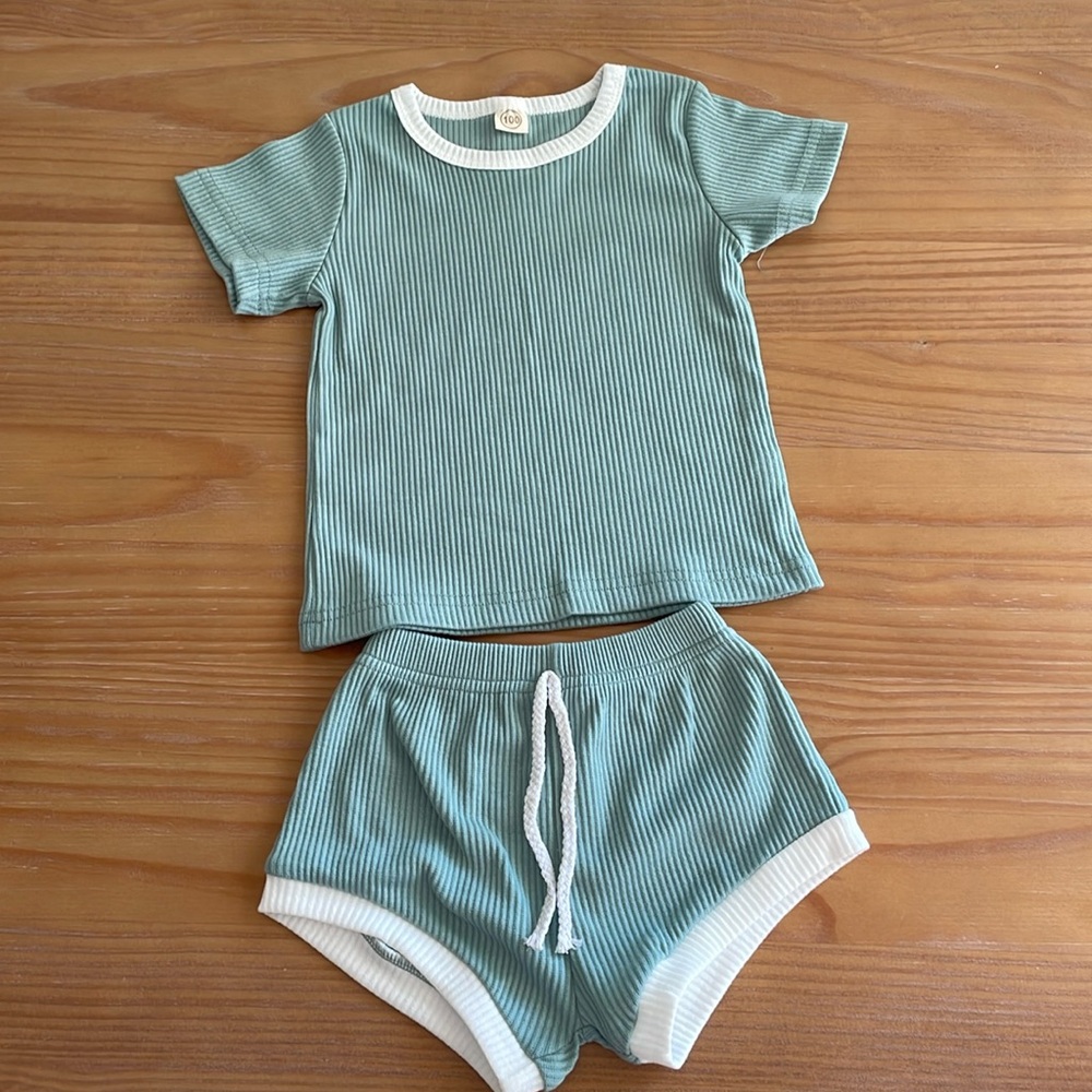 Merqwadd 2 PCS Infant Toddler Baby Boy Girl Summer Outfits Top Shirt+Drawstring - Picture 2 of 9